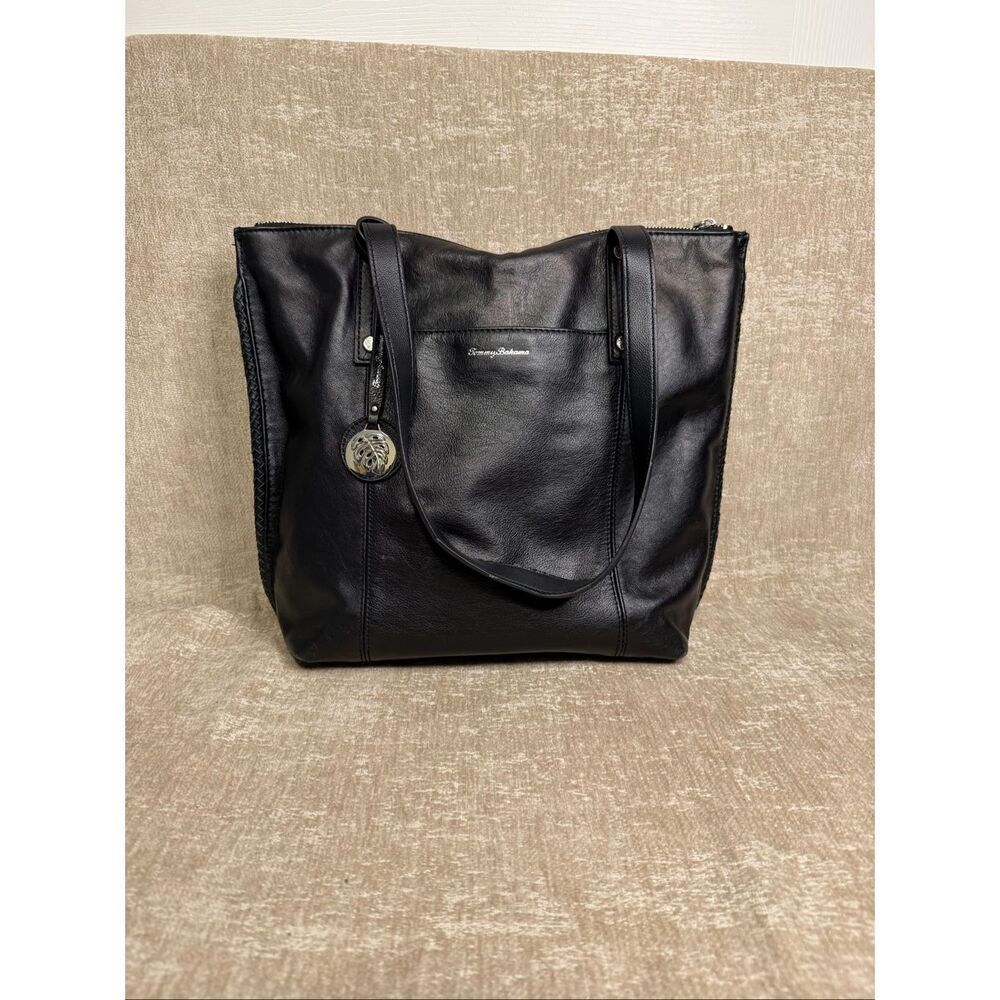 Tommy Bahama Women's Lido Key 100% Leather Shoulder Tote Handbag Black